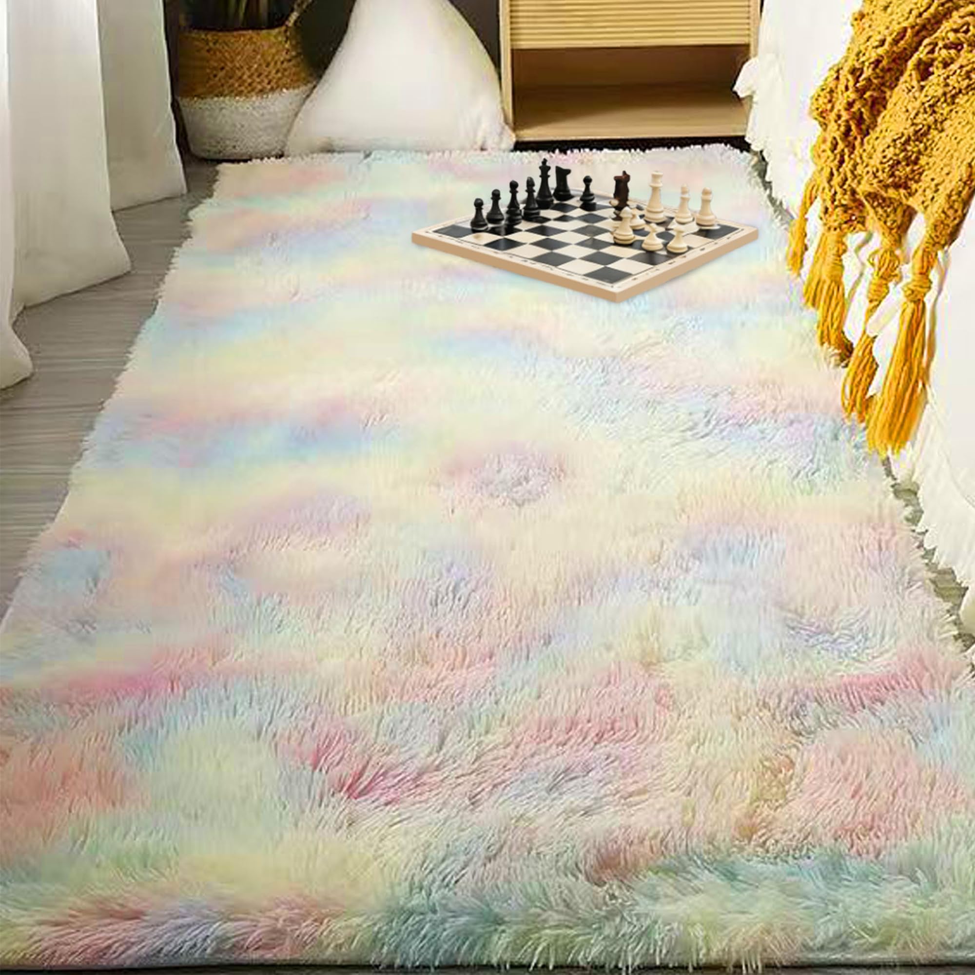 Tapis Moelleux Chambre 120 x 200 cm Lavable en Machine Tapis Shaggy Doux