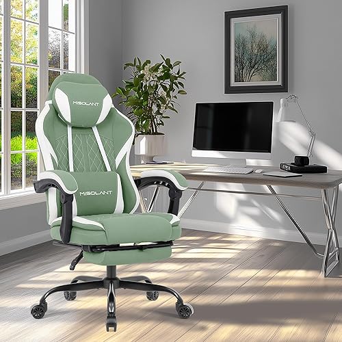 Miniatura 2 de Misolant Gaming Chair, Fabric Gamer Chair with footrest for Adults, High Back Ergonomic Computer Game Chair with Adjustable Headrest and Massage