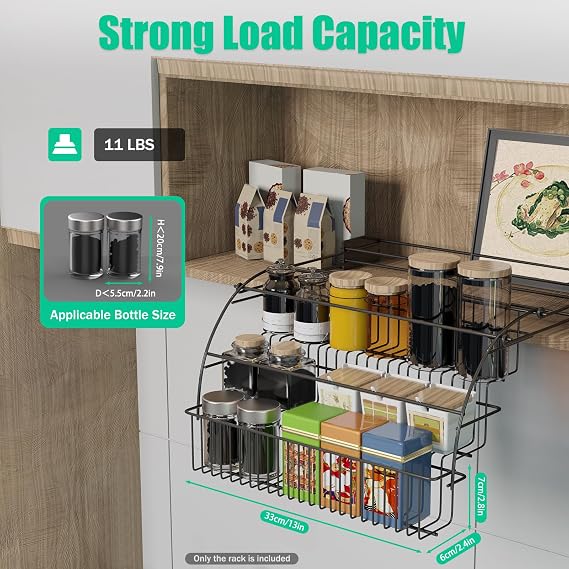 3-Tier Pull Down Spice Rack Step Storage Holder Cabinet Rack Pull Down Cabinet Shelf Drop Down Spice Rack Retractable Organizer for Spice Bottles & Seasoning Jars