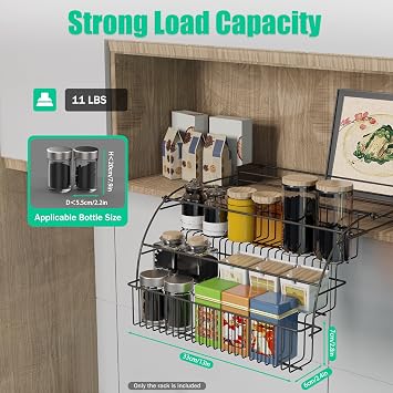3-Tier Pull Down Spice Rack Step Storage Holder Cabinet Rack Pull Down Cabinet Shelf Drop Down Spice Rack Retractable Organizer for Spice Bottles & Seasoning Jars