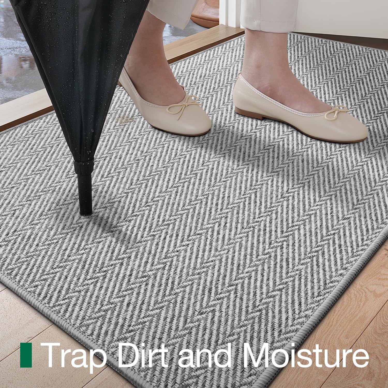 LUMI Ultra Thin Indoor Door Mat for Entrance 24"x36", Non Slip Entryway Mat, Low Profile Doormat, Unique Herringbone Design Carpet for Inside, Patio, Porch, Gray - Image 4
