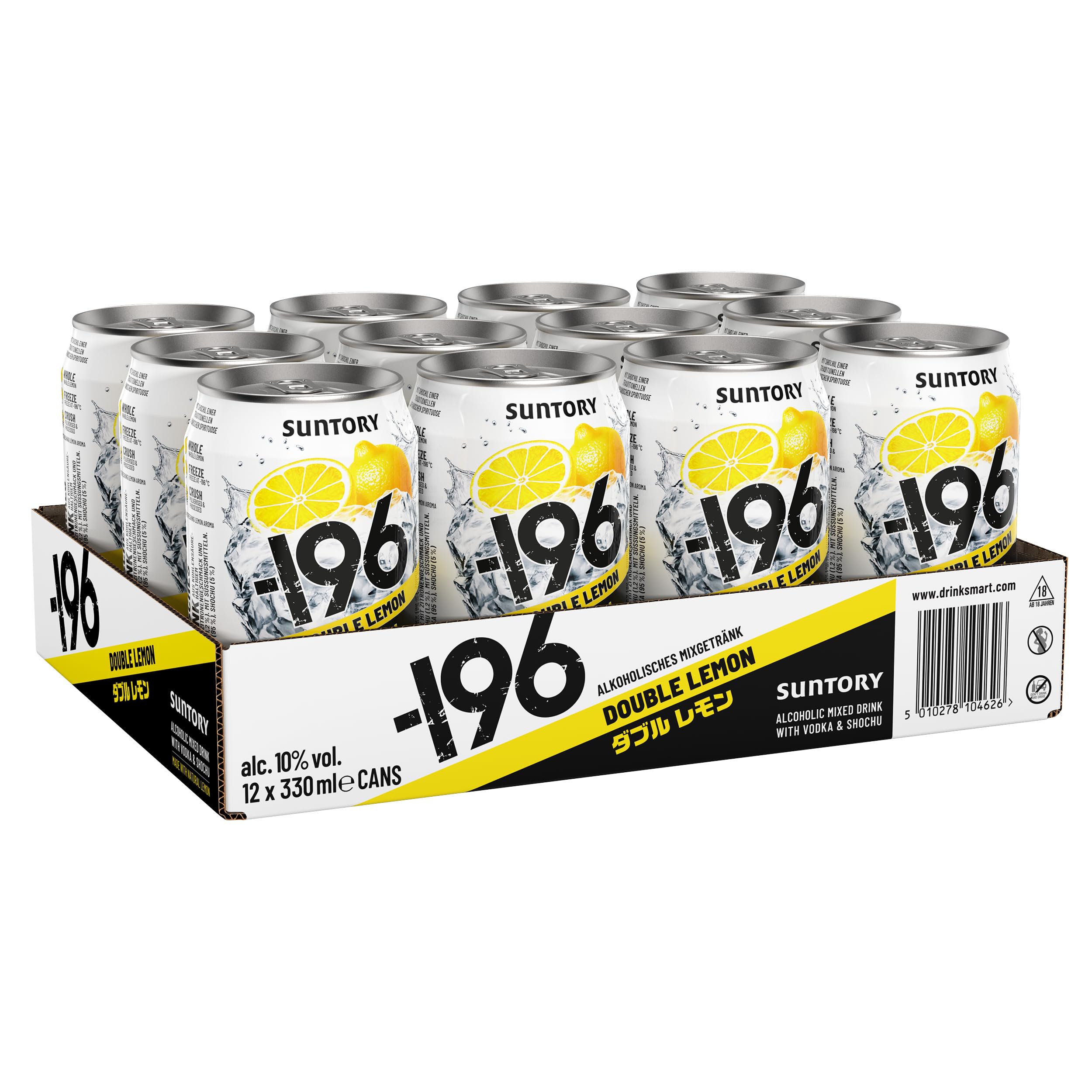 -196 Double Lemon | Alkoholisches Mixgetränk mit Vodka und Shochu | fertig gemixt in der Dose | 10 Prozent Vol | 12 x 0,33l Einweg