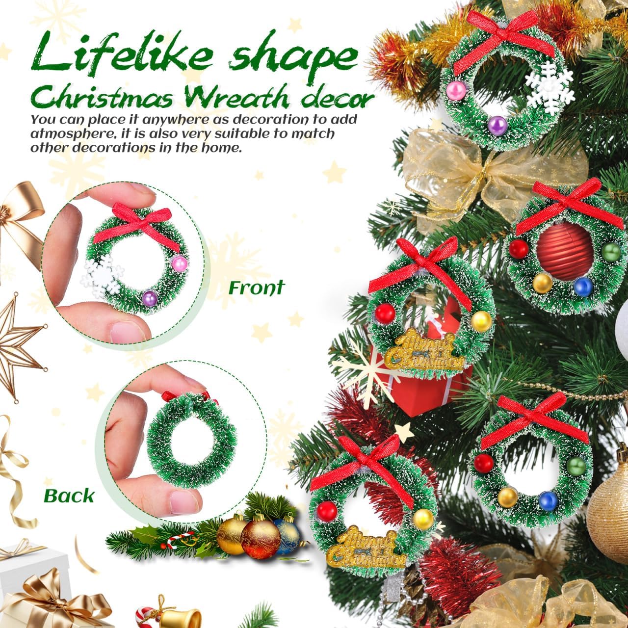 FAVOMOTO 6PCS Mini Christmas Wreath, Artificial Hanging Garland Tree Wreaths Xmas Tree Hanging Dollhouse Decoration for Xmas Wall and Craft Projects - Image 7