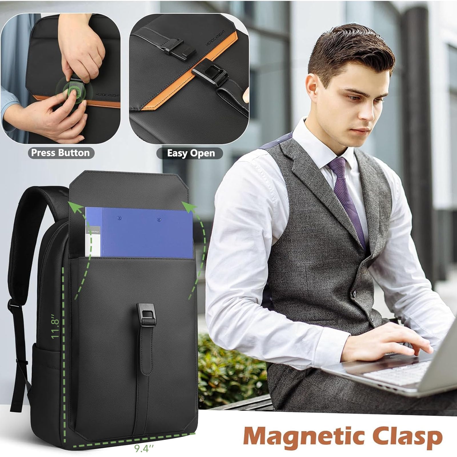 Sac à Dos Ordinateur Portable 15,6 pouces Imperméable Léger Homme Femme Noir