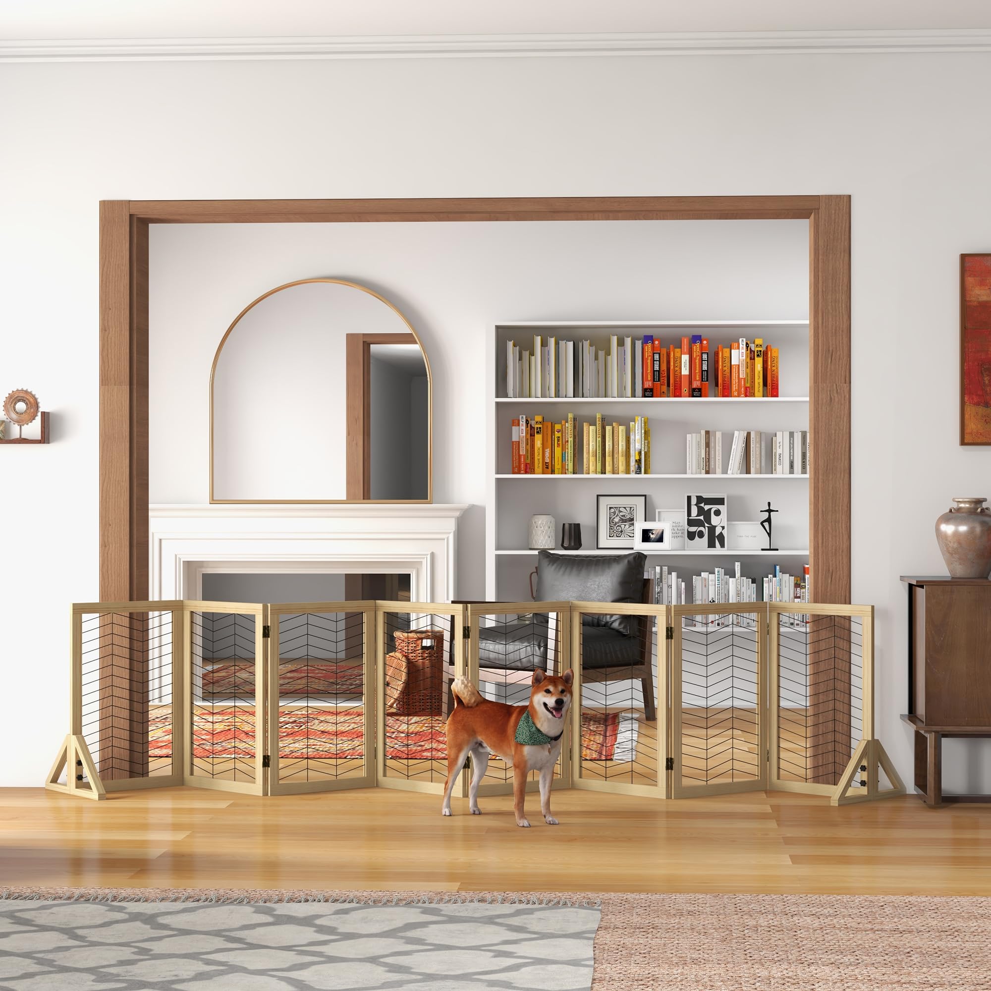 PawHut Rejilla de Madera de Barrera para Perros, Rejilla de protección para Puertas, Rejilla Plegable para Perros con 8 Paneles, Rejilla de Barrera para Perros, Rejilla de protección para escaleras, | Barrera plegable para perros con 8 paneles para perros
