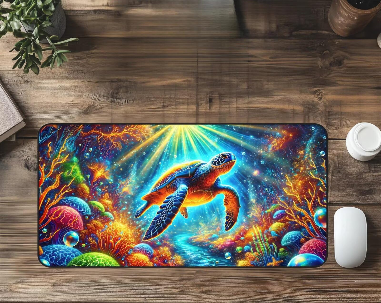 Tappetino Mouse XXL Gaming Tartaruga Corallina, 1200 x 600 x 3mm Tappetino Scrivania Grande con Base Antiscivolo e Bordi Cuciti per Tastiera, Laptop e Computer