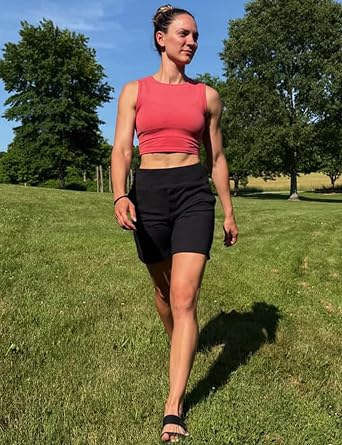 VOOVEEYA Women's Bermuda Shorts 7 High Waisted Athletic Long Shorts with Pockets for Running Yoga Casual