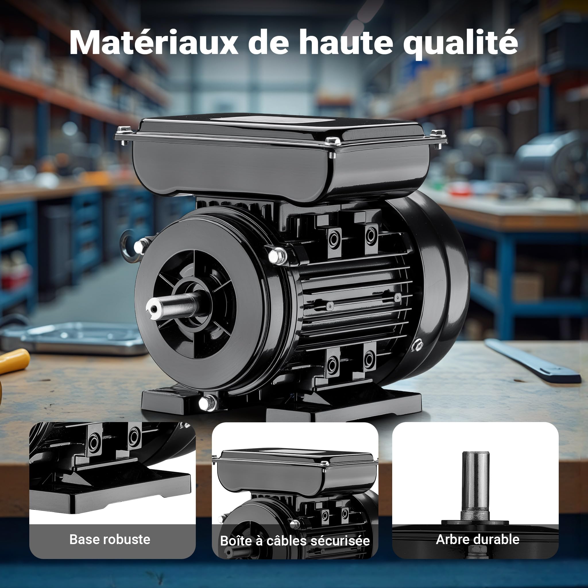 Wiltec Moteur électrique asynchrone monophasé à induction – 1,1 kW (1,5 CV) – 1450 tr/min – 230 V – 4 pôles – Boîtier en aluminium – D’application polyvalente