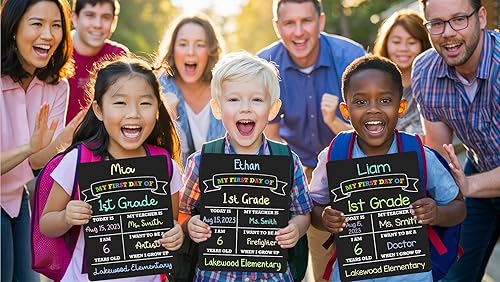 Miniatura 6 de Tablero del primer día de escuela, letrero de 12 x 8.5 pulgadas (doble cara), borrado en húmedo, flexible y reutilizable, letrero del primer día de
