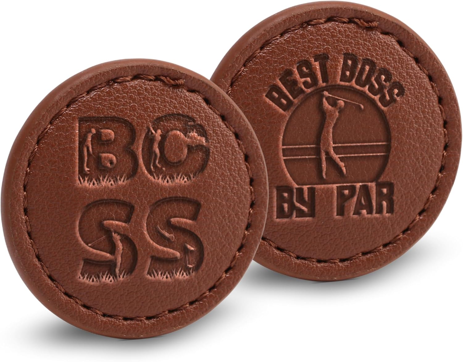 Boss Gifts for Men Golf Ball Markers (Tan, Set of 2), Boss Birthday Gifts for Men Leather Golf Markers Golf Accessories for Birthday, Christmas