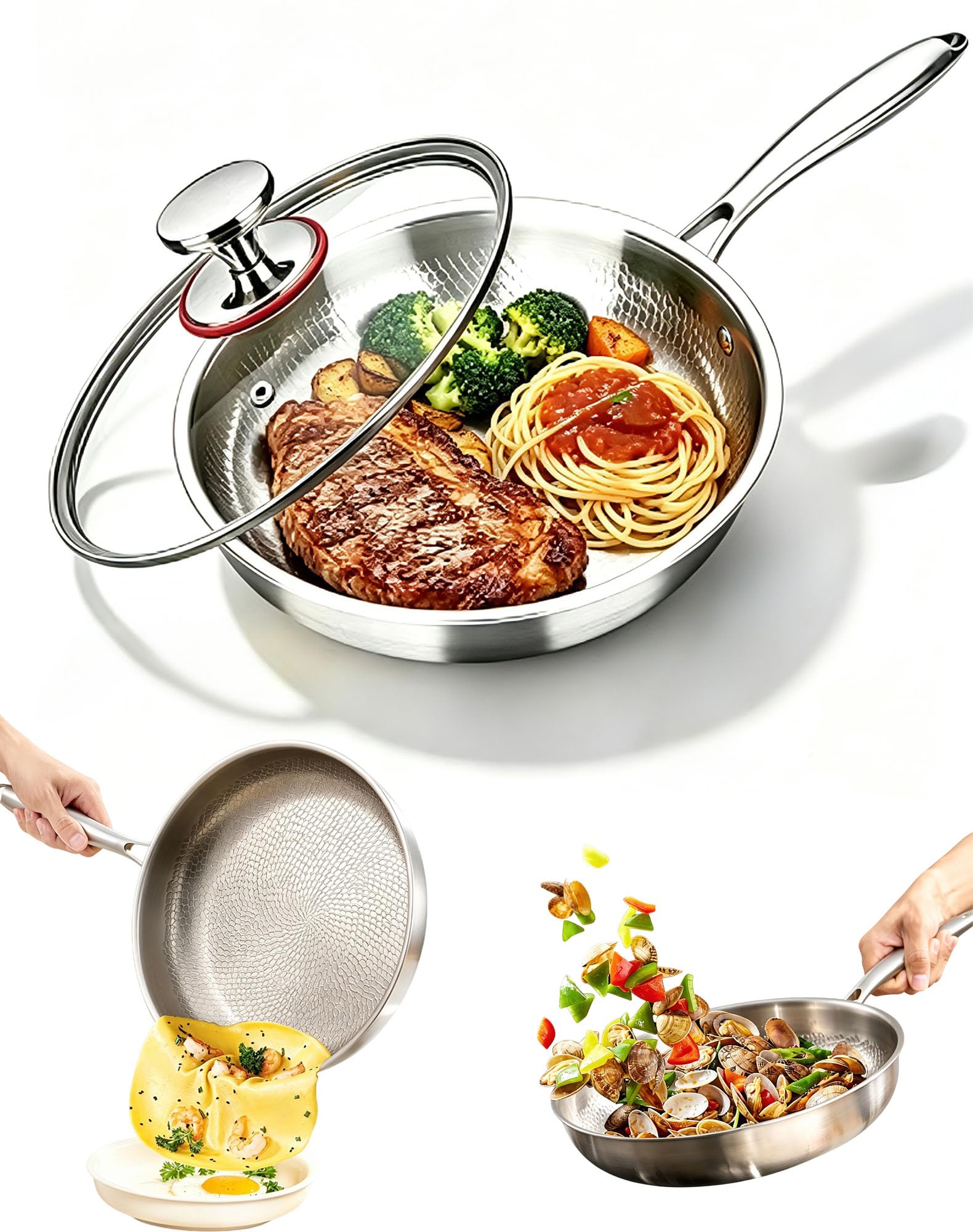 Wxshang Longwell Titanium Frying Pan with Lid，26 CM