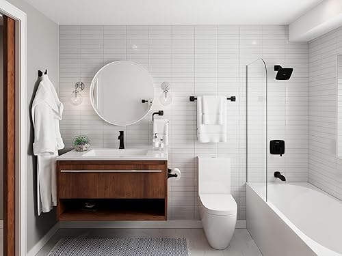 Miniatura 5 de Pfister Bruxie - Toallero de baño para baño, 24 pulgadas, montaje en pared, atornillado, acabado negro mate, BTBBIE2B