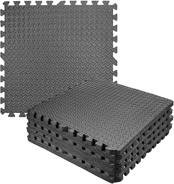 LUVOD Gym Flooring Mat, 12 Pieces Protective Exercise Foam Mat Soft EVA Interlocking Puzzle Rubber Tiles Non-slip Underlay Play Mats for Gym Equipment, Home Workout, Garage, Yoga Fitness, 60 X 60 cm
