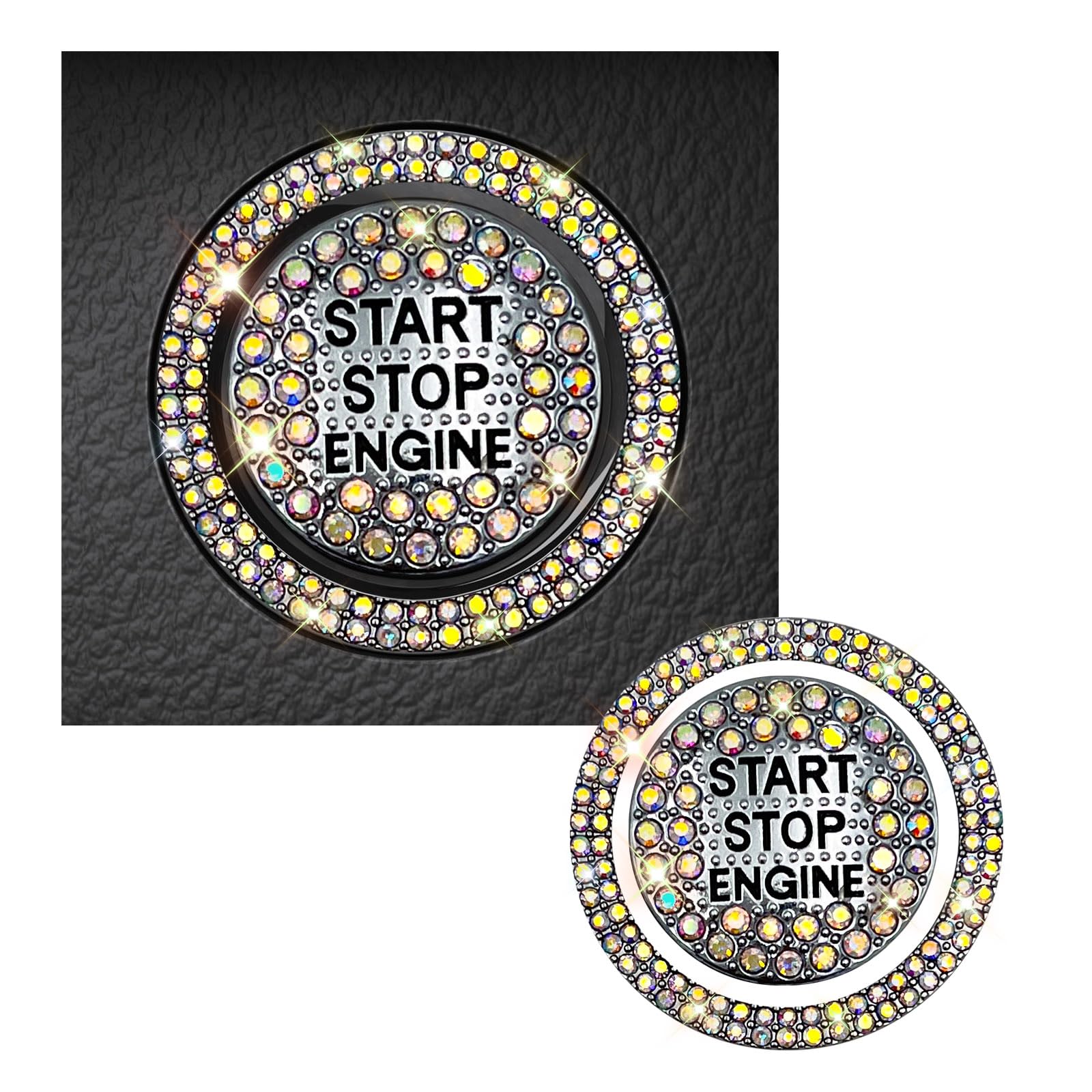 Bling Car Push Start Button Sticker, Sparkling Rhinestones Fully Protect Button Decorative Cover, Anti-Scratch Key Ignition & Knob Bling Ring, Car Accessories for Women (Colorful)