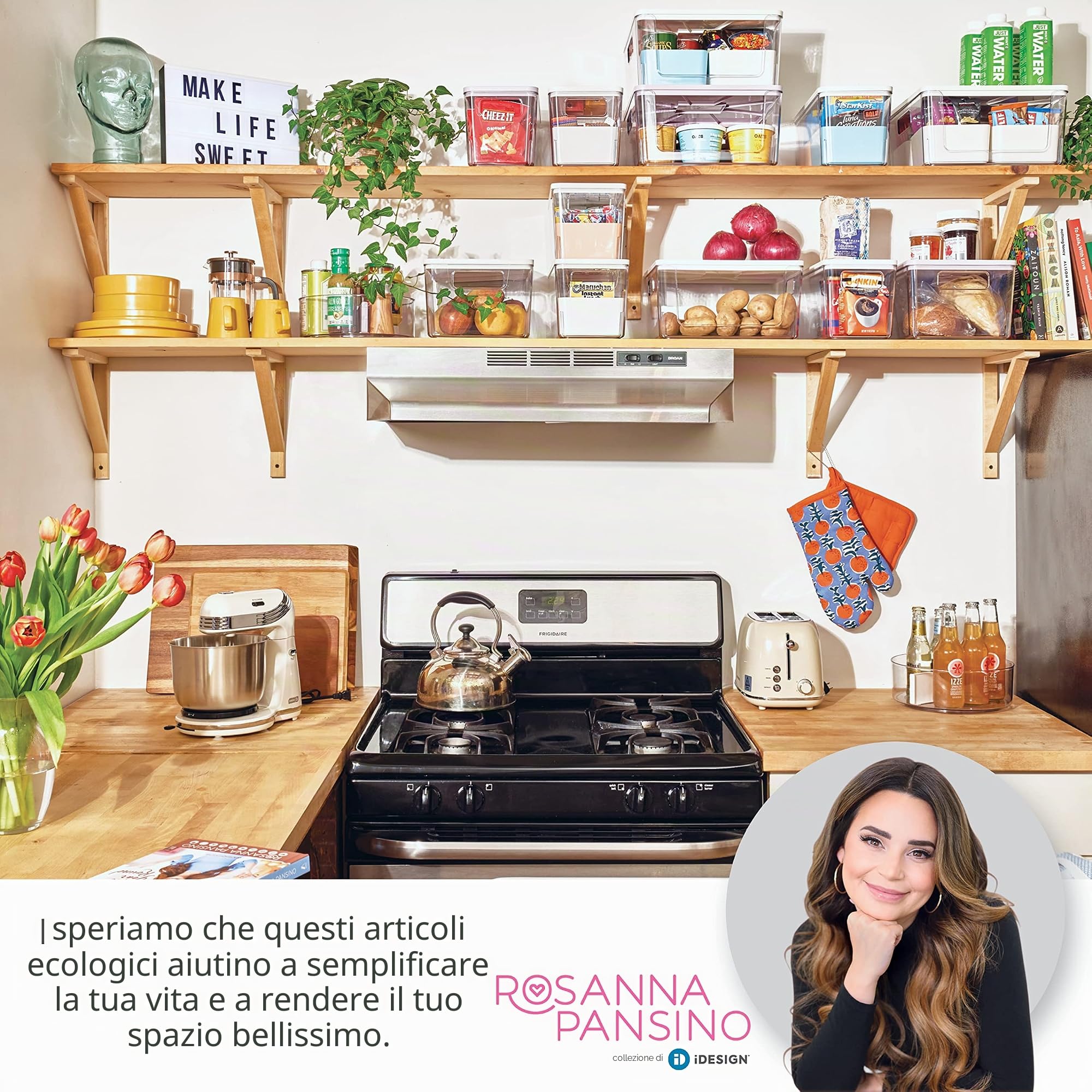 iDesign Organizer cassetti, Organizer cucina dalla serie di Rosanna Pansino, Organizer bagno in plastica riciclata con manici e coperchio, trasparente e viola