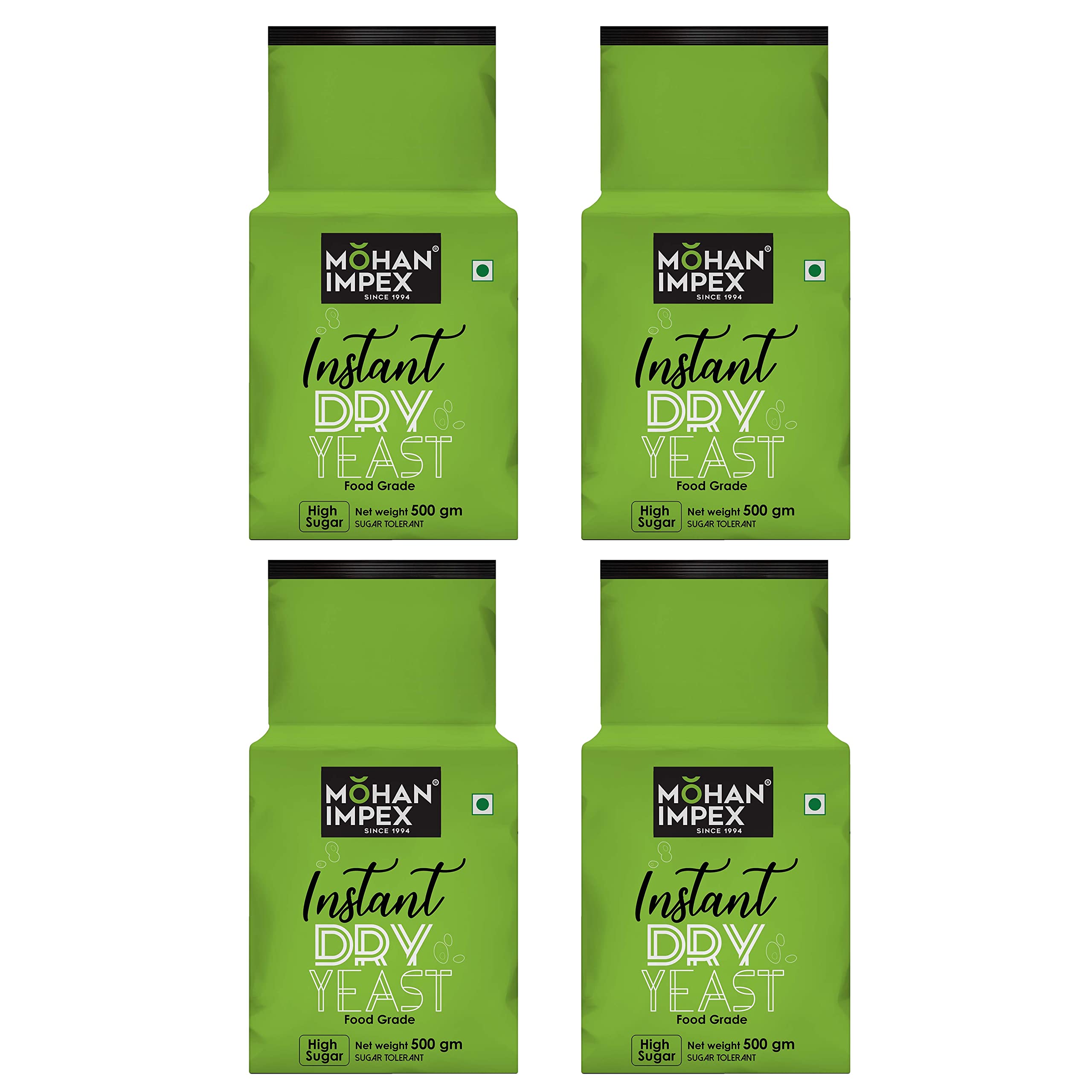 Mohan Impex Instant Dry Yeast 500g [Pack of 4] | Fast-Acting Yeast for Bread, Pizza Dough & Baking | Quick Rise, Gluten-Free, Easy-to-Use Powder for Perfect Results