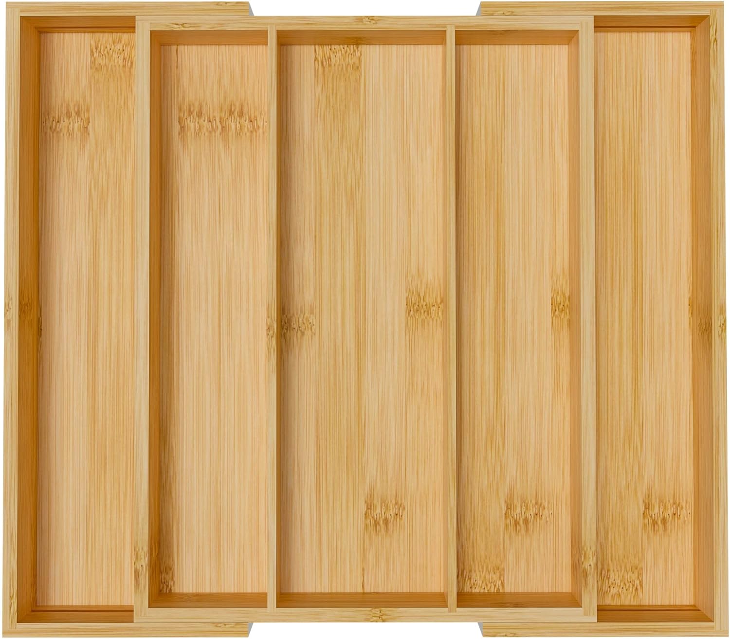 Bamboo Utensil Organizer Cutlery Organizer - Expandable 5 Slots Multipurpose Kitchen Drawer Organizer for Large Cooking Utensils, Baking Tools, Knife Set W13.7"-19.9" x L17.6" X H2.5"(Yellow)