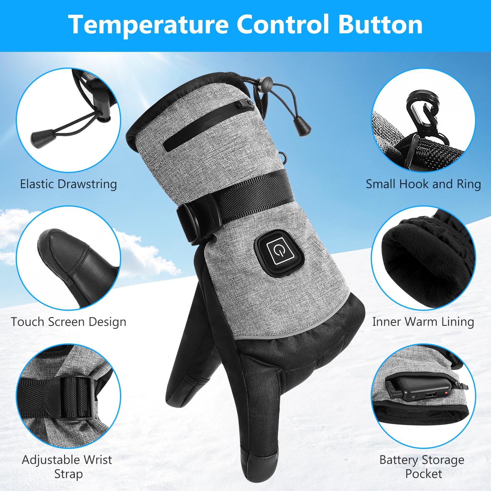 Guanti Riscaldati Coikes – 3 Livelli Di Temperatura, Batteria 5V 5000mAh, Touch Screen, Per Uomo E Donna