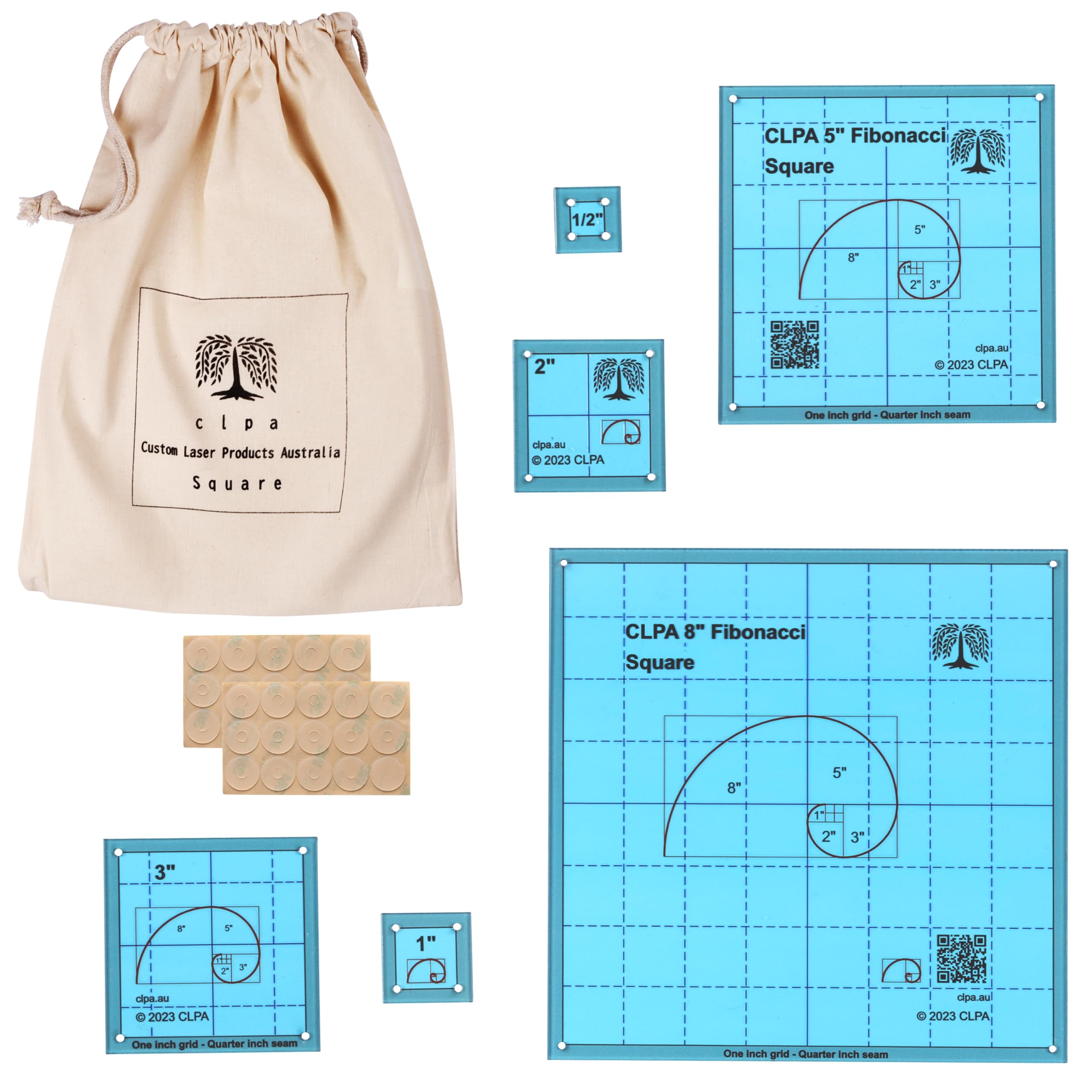 CLPA Premium Fibonacci Quilting Squares - Set of Fibonacci Related Squares from 8