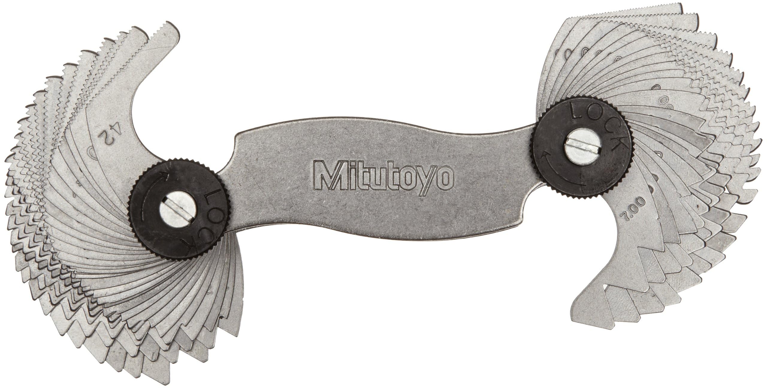 Mitutoyo 188-151, Screw Pitch Gage, 4 - 42 TPI and 0.4 - 7mm, 51 Leaves, Inch/Metric Black