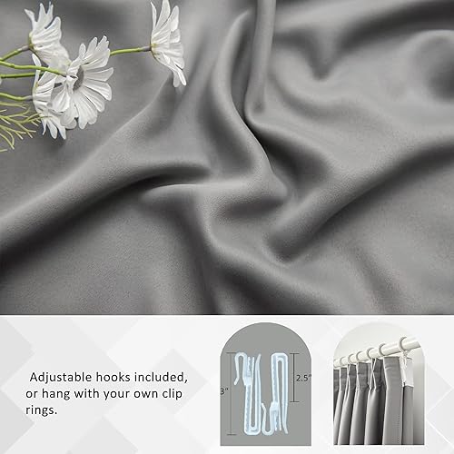 Miniatura 3 de Cortinas plisadas opacas de 108 pulgadas de largo, cortina plisada con ganchos para dormitorio, sala de estar (gris, 54 pulgadas de ancho x 108
