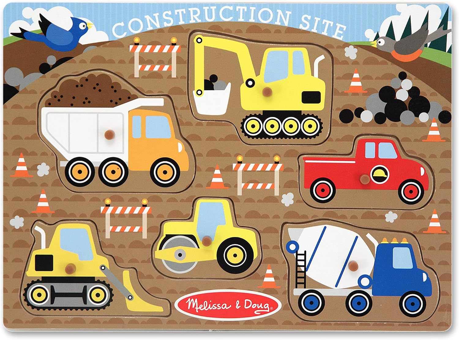 Melissa & Doug Construction Site Vehicles Wooden Peg Puzzle (6 pcs)