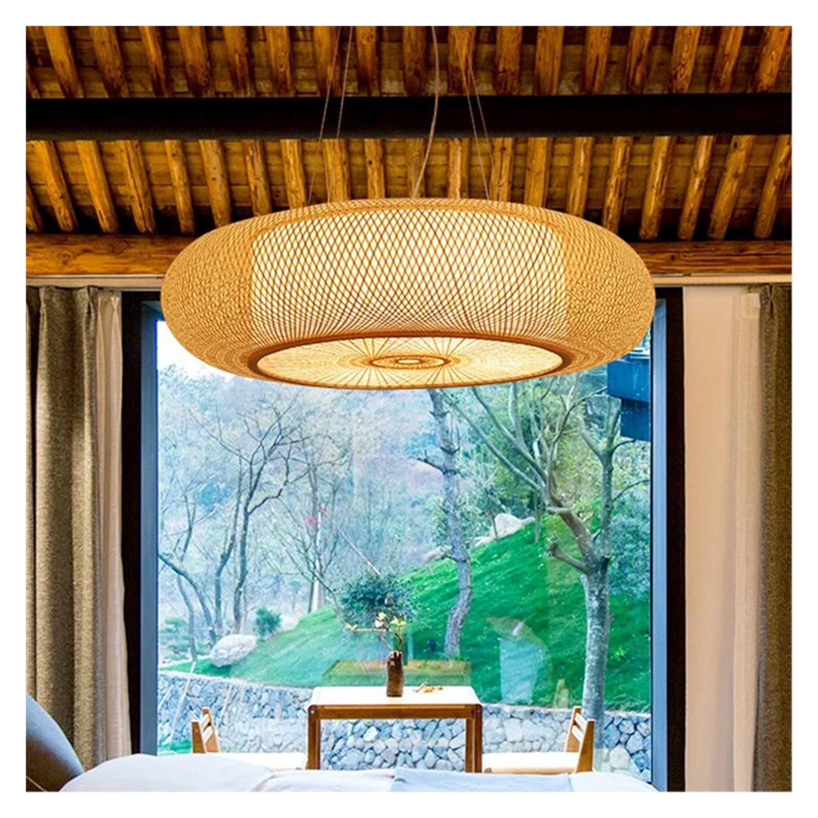 Lampenschirm LED-Pendelleuchte im Landhausstil, Durchmesser 40 cm, kreative Bambus-Kunst-Pendelleuchte, Kronleuchter, Restaurant, Teehaus(3668-D80CM)