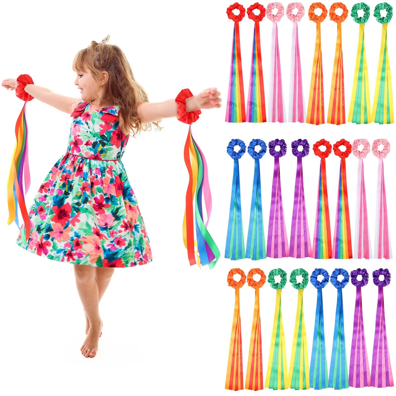 24 Pcs Rainbow Dance Ribbon Rhythm Ribbon for Kid, 0.8 x 19.7'', Multicolor
