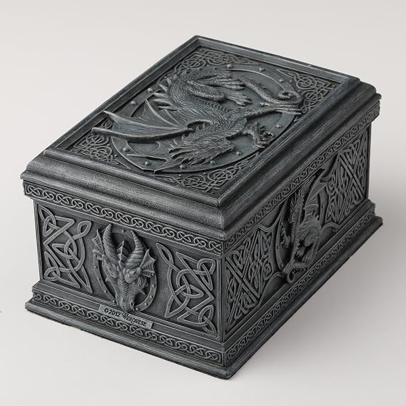 US 5.75 Inch Celtic Dragon Textured Decorative Trinket Box, Black
