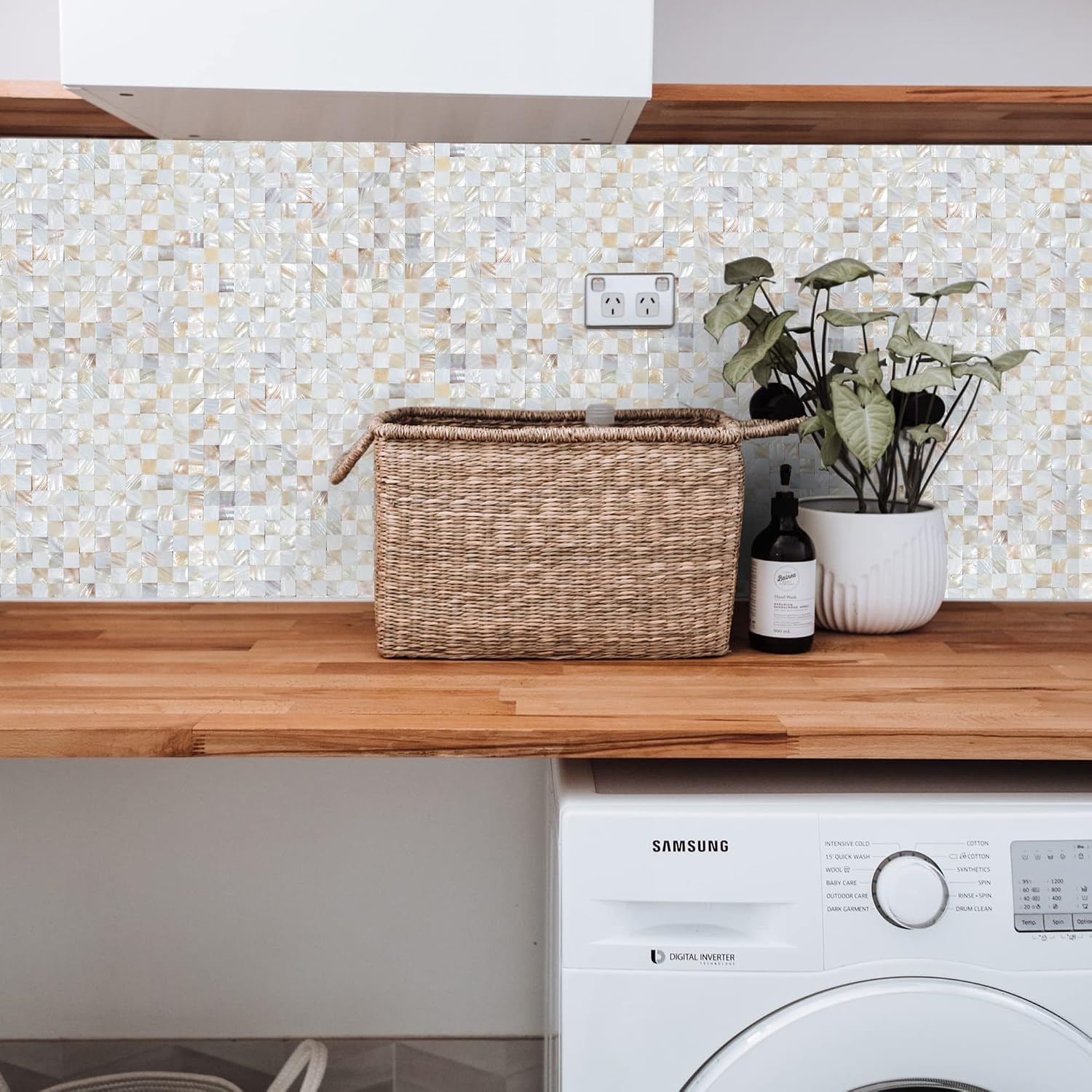 KASARO Peel and Stick Backsplash, Mother of Pearl Mosaic Shell Tiles, Self-Adhesive Wall Tile for Kitchen, Bathroom, Bedroom Decor, Waterproof & DIY-Friendly, 10 Sheets (White & Natural, 10 sq ft)