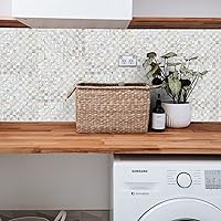 Vista 4 de KASARO - Azulejos de salpicaduras adhesivos de concha para despegar y pegar, mosaico de madreperla autoadhesivos para decoración de pared de cocina