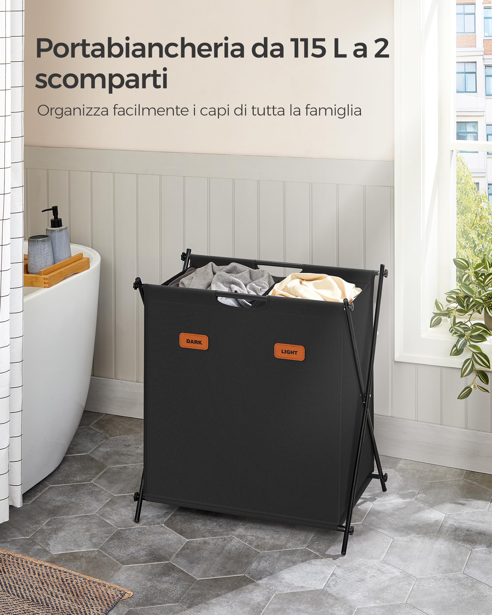 Cesto portabiancheria pieghevole e impermeabile, 72 L, con