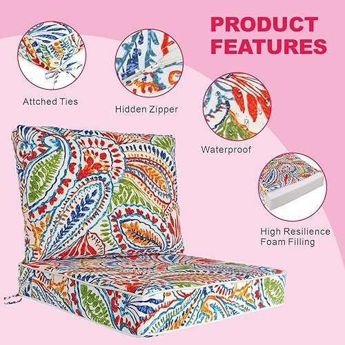 Miniatura 3 de JMGBird Cojín para silla de exterior, juego de cojines de asiento profundo para exteriores de 19 x 19 pulgadas, cojines de asiento para muebles de