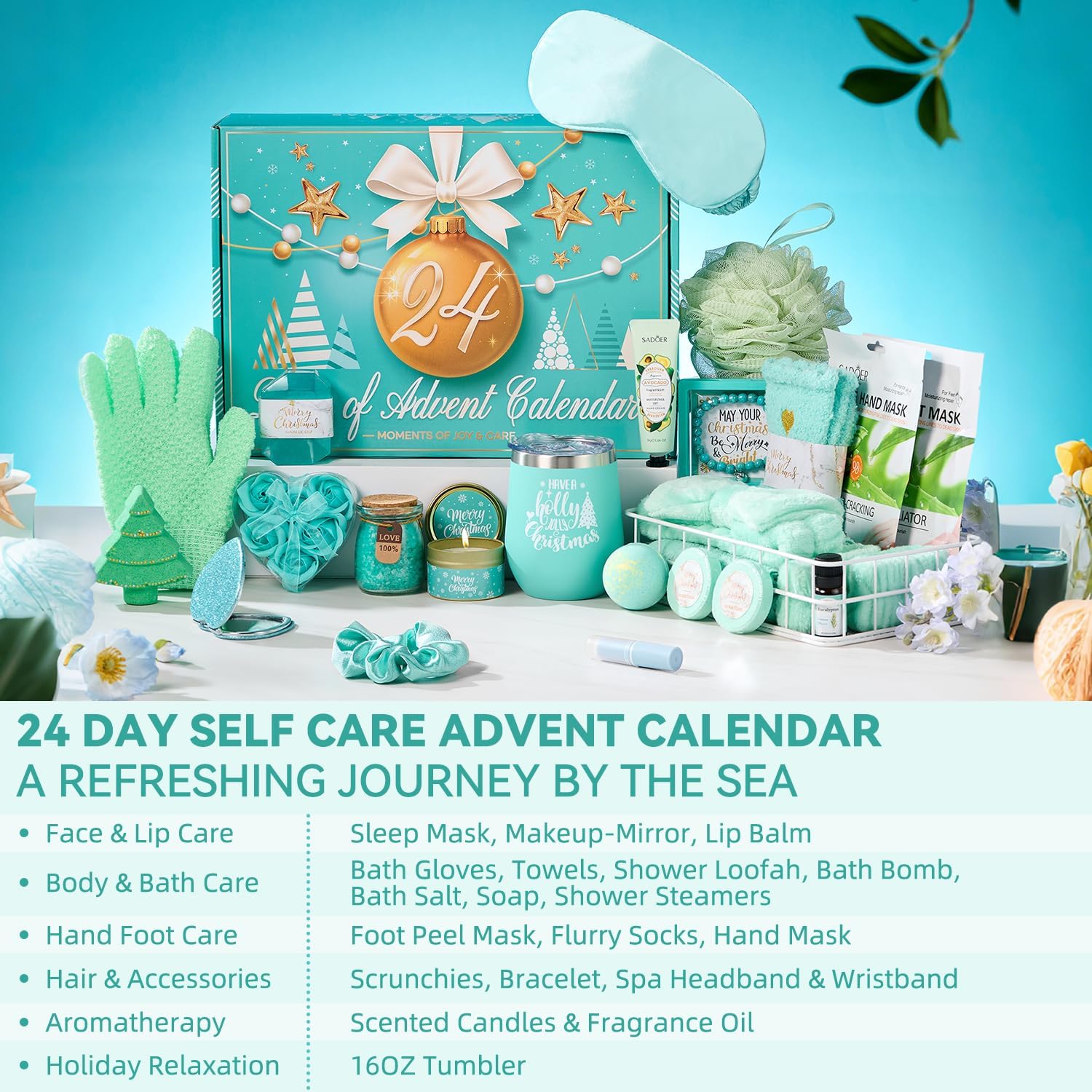 Advent Calendar 2025 Adult Women Teens, 24 Day Countdown Calendar with Christmas Tumbler Bath Salt Bomb Spa Gifts Christmas Basket Stuffers for Mom Wife Sister - Image 2