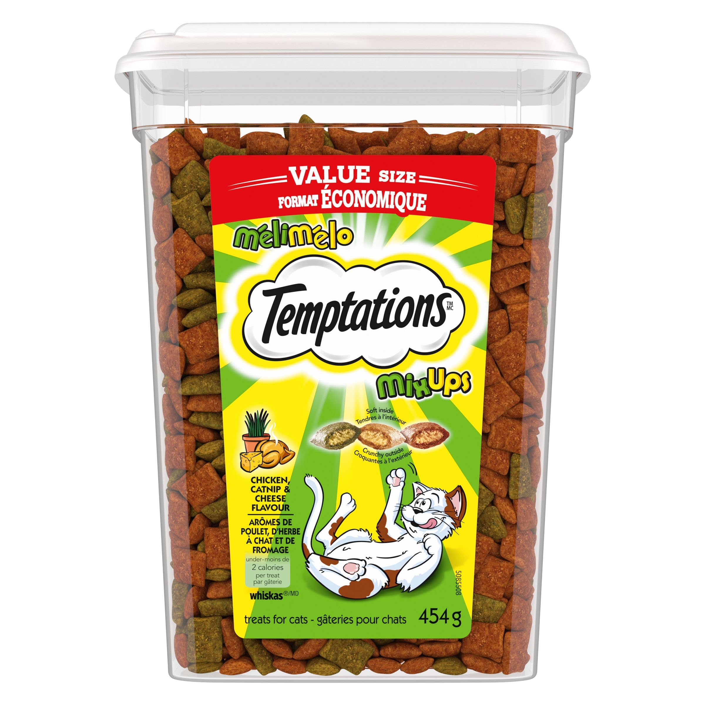 TEMPTATIONS Mix-Ups Cat Treats, Catnip (Chicken, Catnip & Cheddar Flavour), 454g Tub
