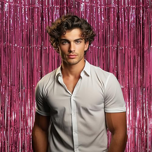 Miniatura 183 de Cortinas de fondo de flecos de papel de aluminio para fiestas, 3 piezas, 39.6 x 98.4 pulgadas, azul retro 48 Retro Azul,03 Rosa,04 Rosa