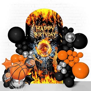 Basketball Birthday Arch Backdrop Stand Cover for Boys 7.2ft Soccer Spandex Arch Baseball Fabric 2-Sided Soccer Round Top Backdrop for for Boys Birthday Party Sport Theme Party