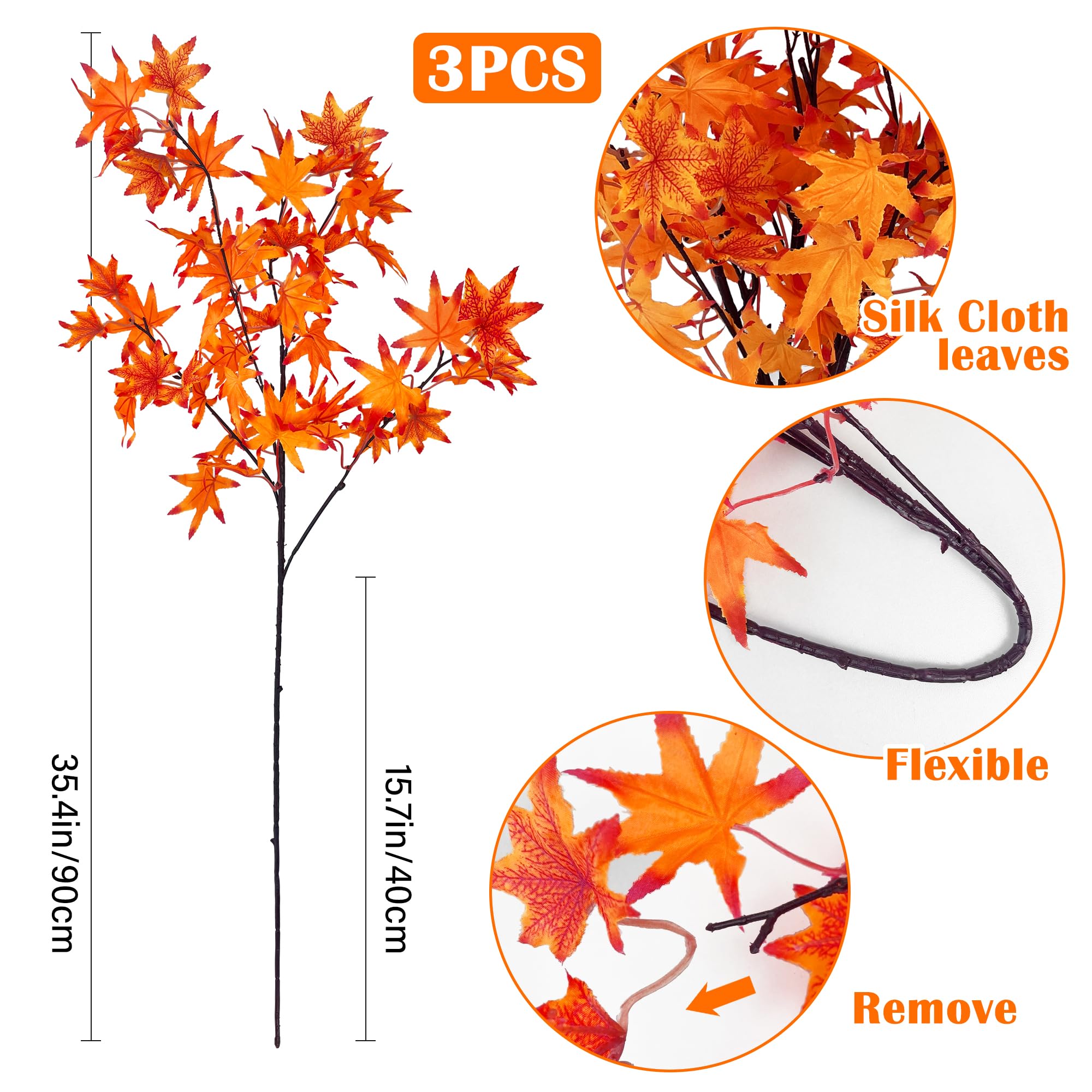 ROLLWAY 3 flores de otoño artificiales, hojas de otoño, decoración de ramas