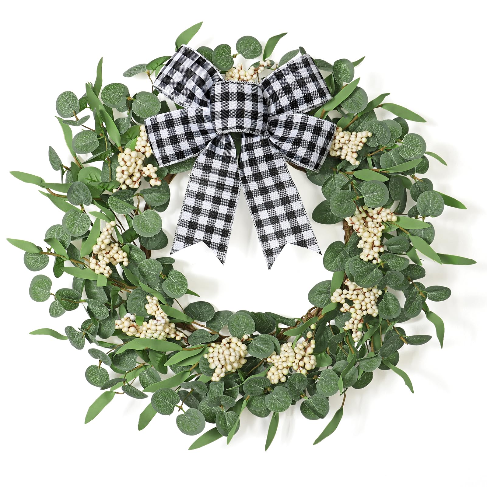 Couronne d'été eucalyptus 55 cm Betylifoy pour déco porte d'entrée