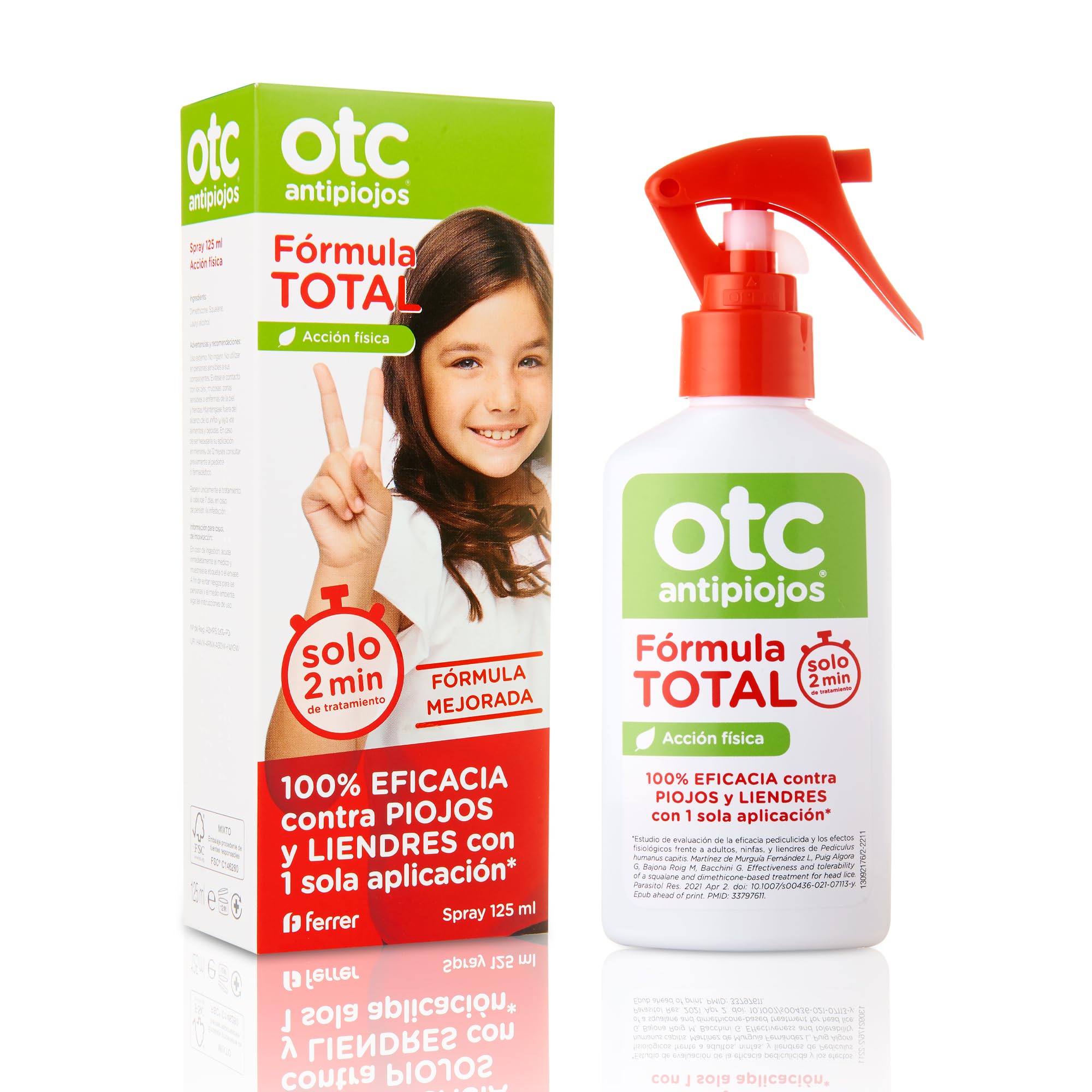 OTC Antipiojos Fórmula Total, Elimina en 2 Minutos el 100% de Piojos y Liendres, Tratamiento Pediculicida Sin Insecticida, 1 Única Aplicación, Apto a Partir de 1 Año, Spray 125 ml