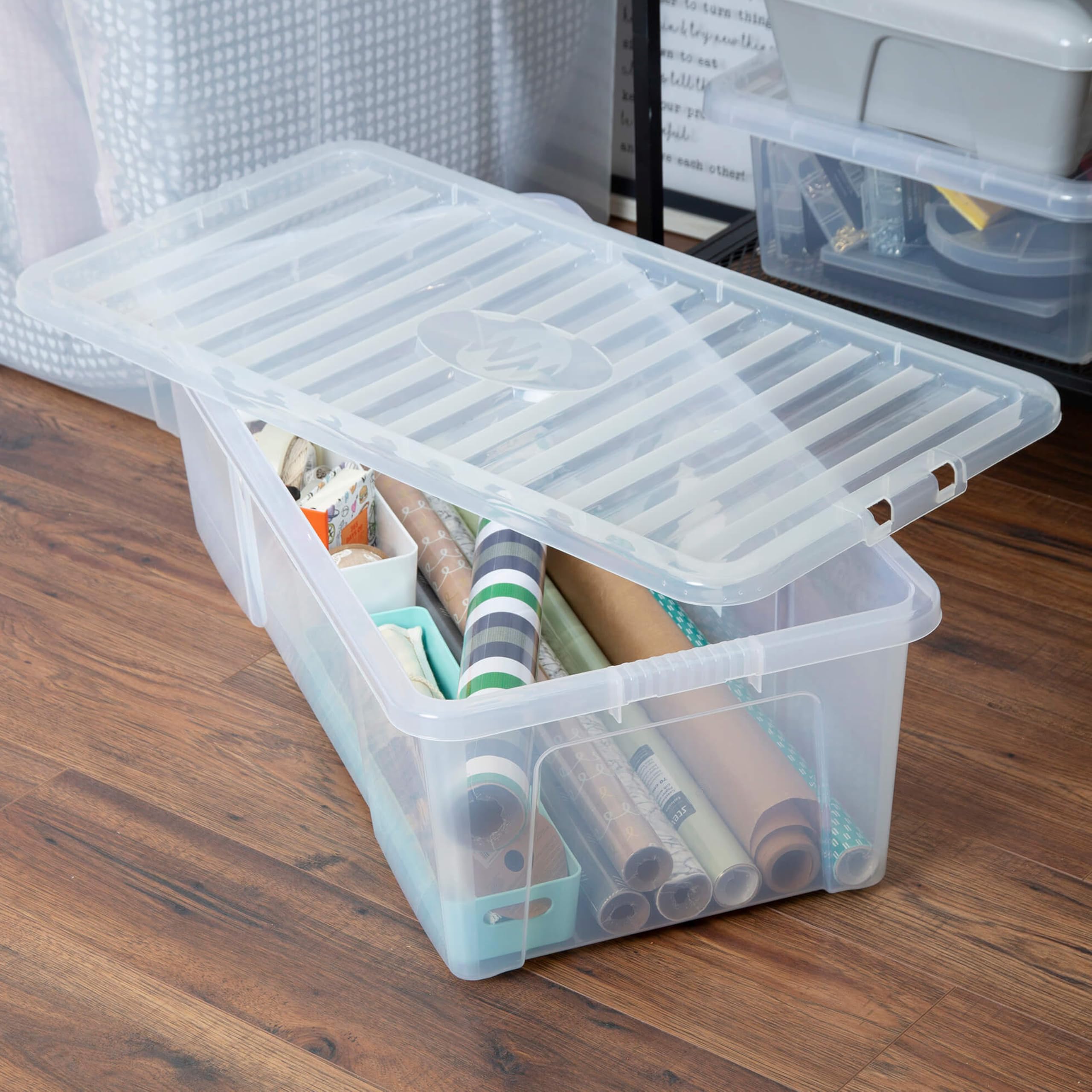#11 3x Aufbewahrungsbox mit Deckel 62L 80x40x25cm transparent stapelbar
