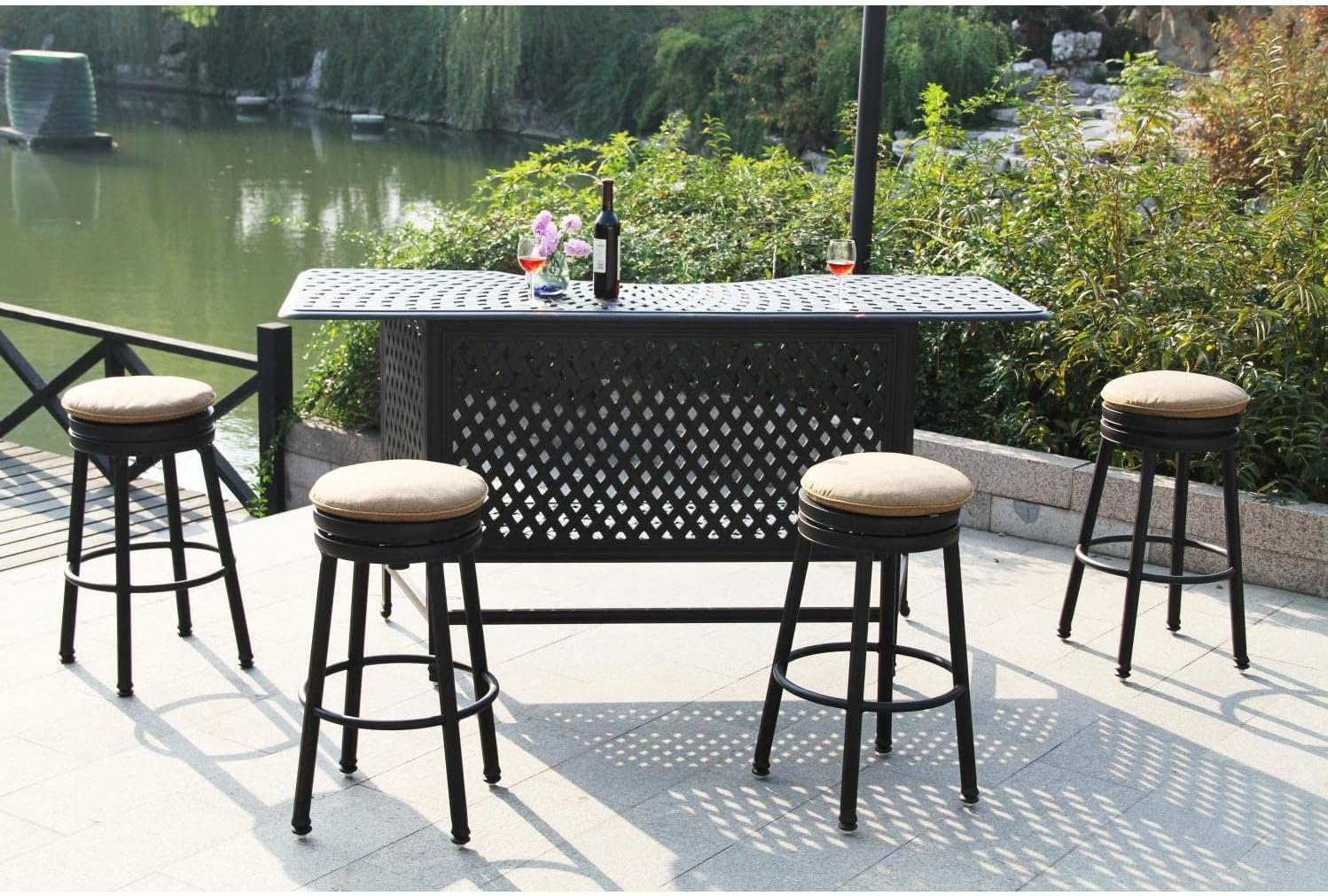 Darlee Classic Cast Aluminum Round Backless Patio Swivel Counter Height Bar Stool - Antique Bronze