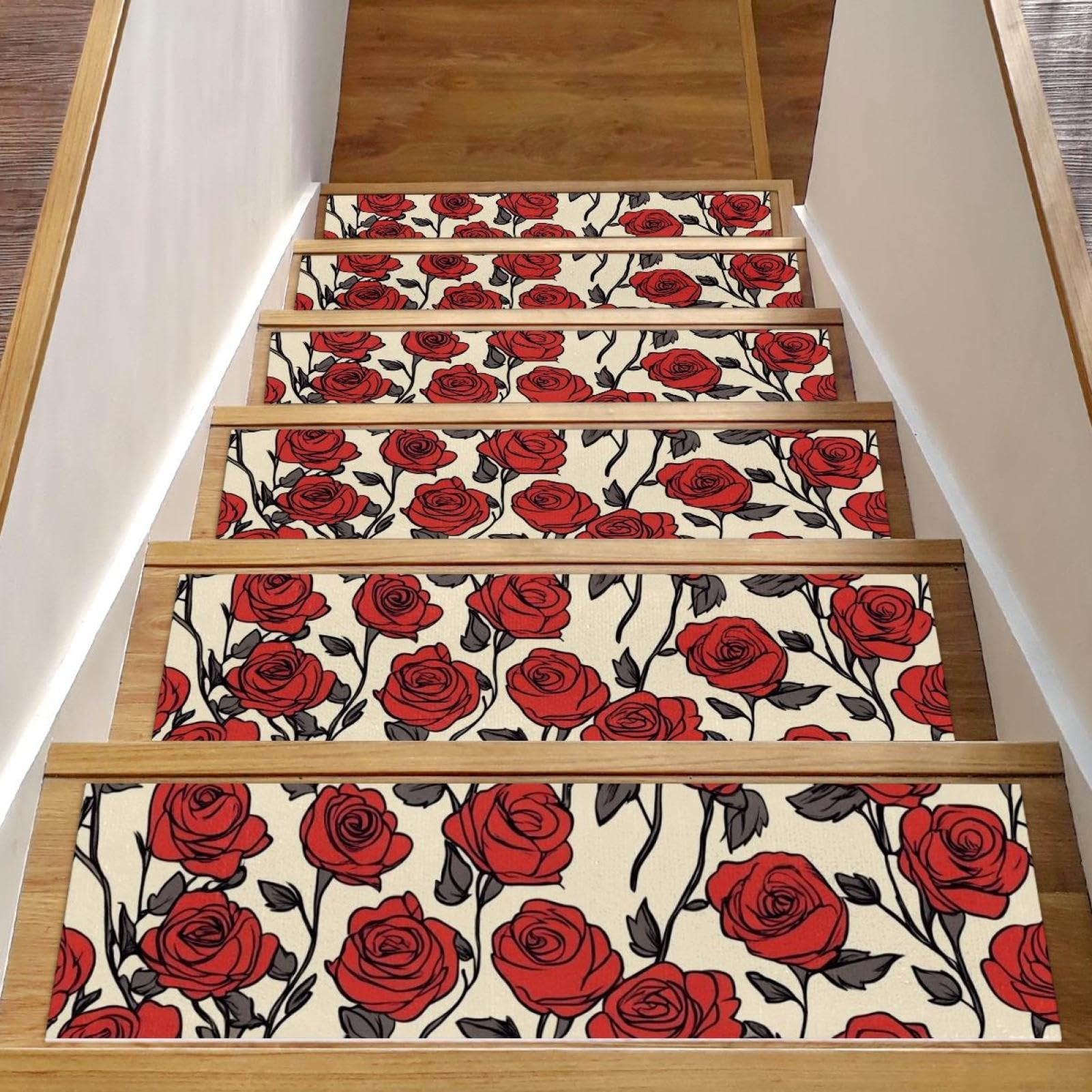 Alfombra de seguridad CHENZZZZ con estampado de rosas rojas de alta resistencia