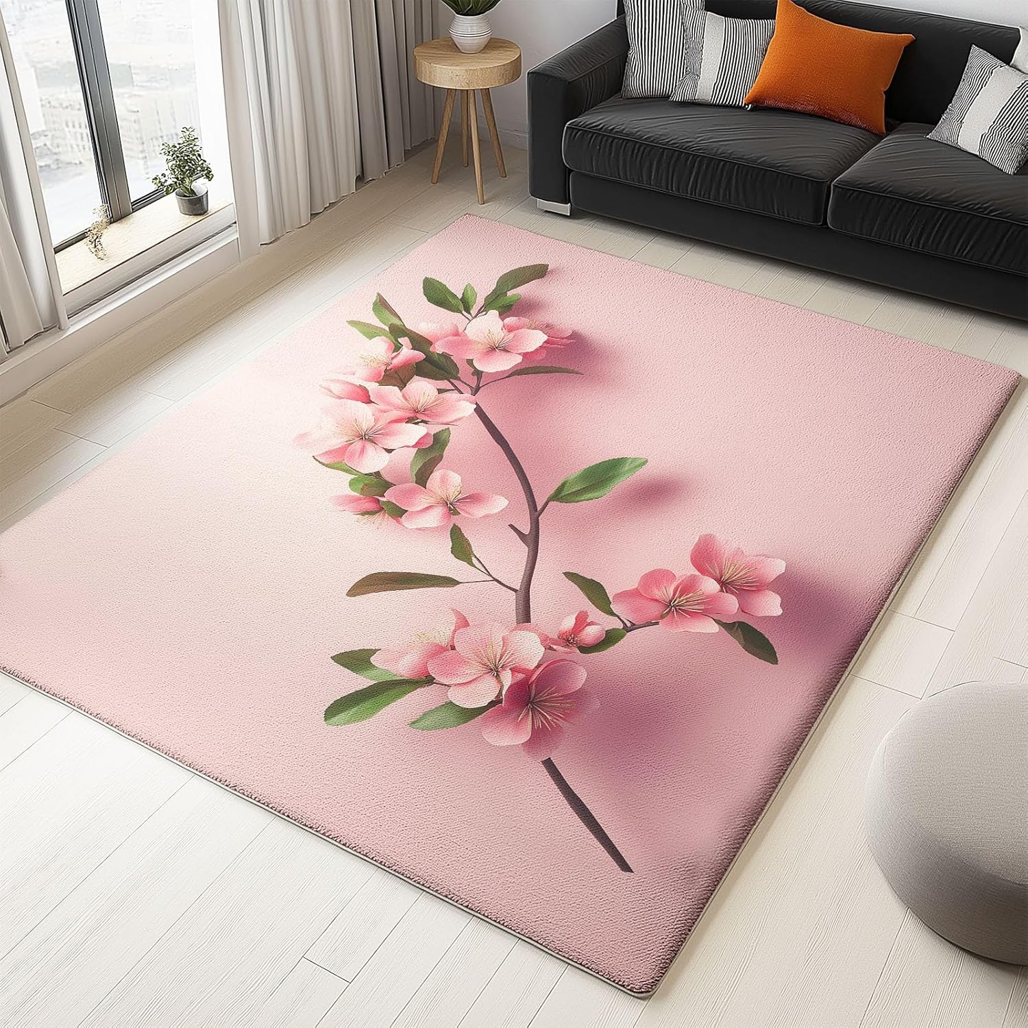 Ultra Soft Machine Washable Area Rugs for Living Room, 3x4 ft Peach Blossom Branch Fluffy Plush Rugs for Bedroom, Non-Slip Floor Carpet for Kids Room, Bedside, Playroom, Pink Indoor Decor
