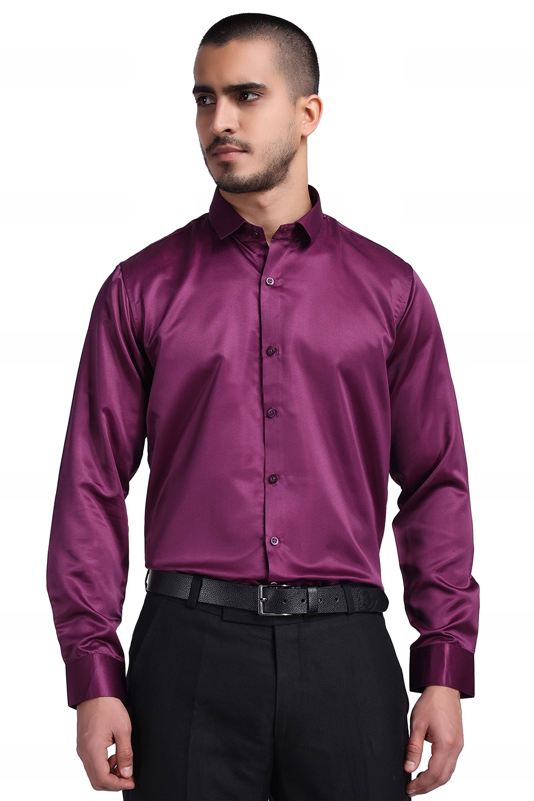 BowrainMen's Satin Shirt Full Sleeves