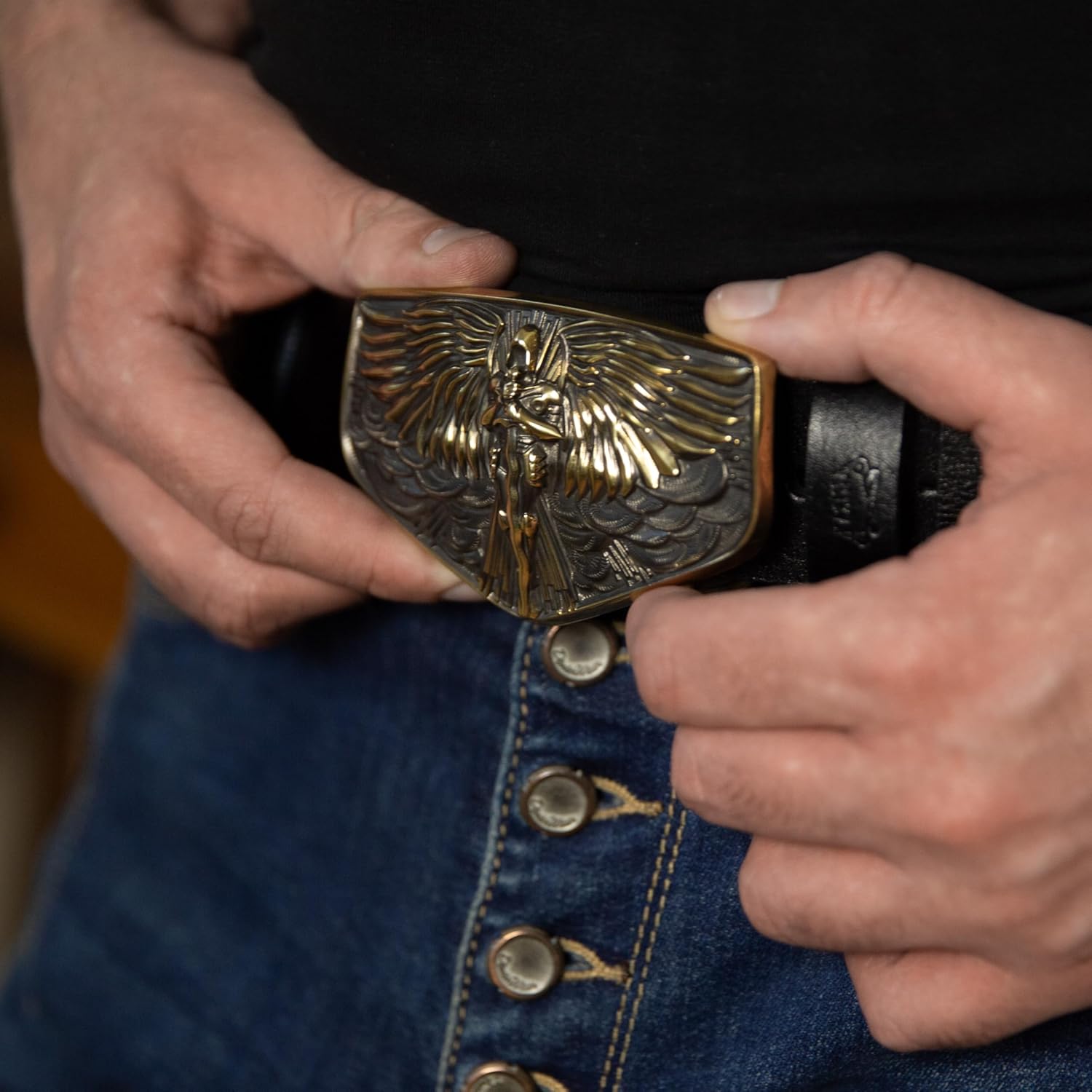 Archangel Michael solid brass belt buckle, Larger size cowboy buckle, Warrior and God's people protector San Miguel accessory - Image 7