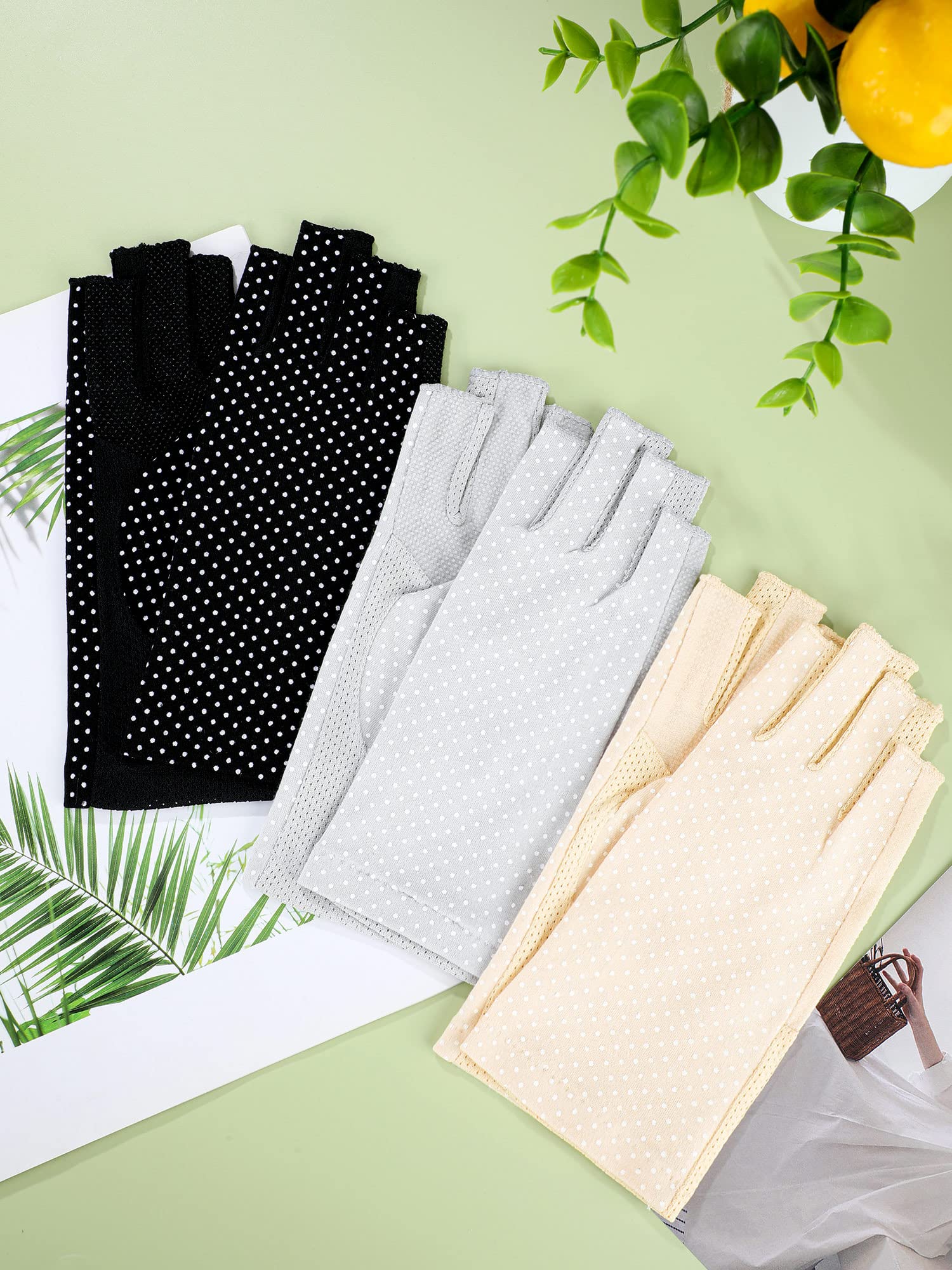 3 Paires Gants Demi-Doigt de Conduite Anti-Soleil pour Femmes Gants sans Doigts Protection UV Minces Gants de Pêche de Protection Solaire pour Filles Été Cyclisme Golf, Cadeau Fête des Mères