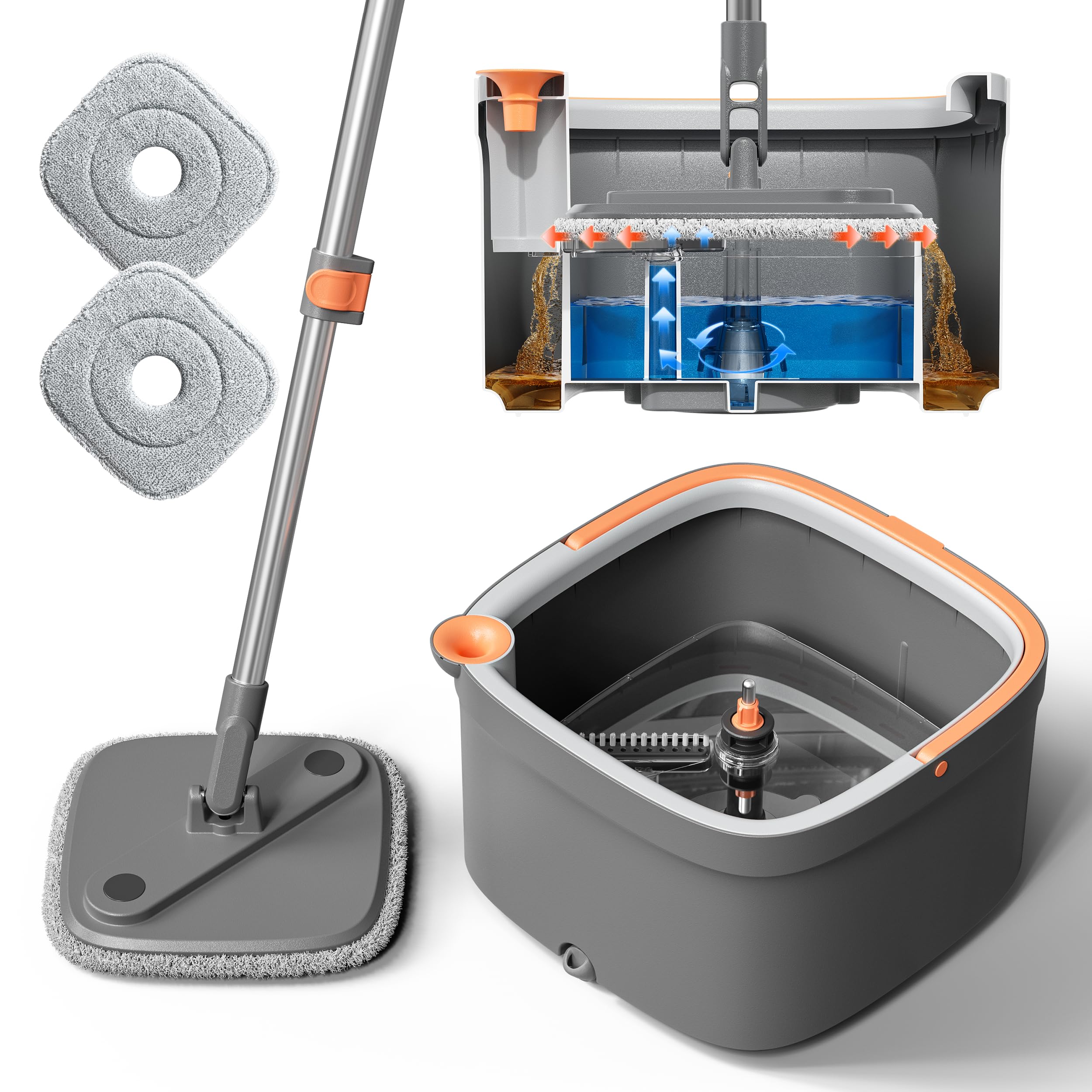 KZKR Spin Square Mop M16 Square Spin Mop and Bucket Set