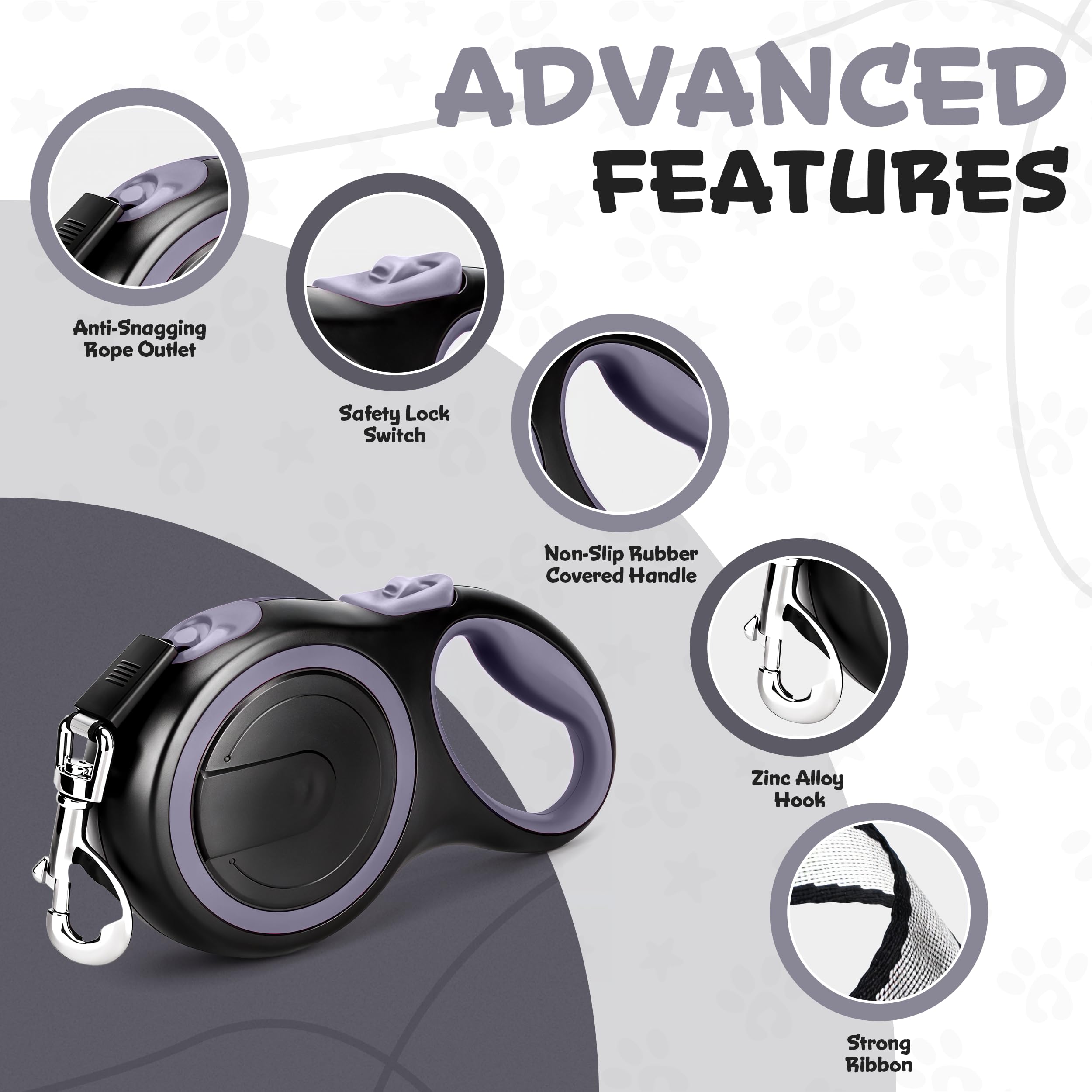 Retractable & Extendable Dog Lead/Leash, 8m Extra Long for Medium to Large Breeds Up to 110 lbs (50 kg) (Grey) - Image 3