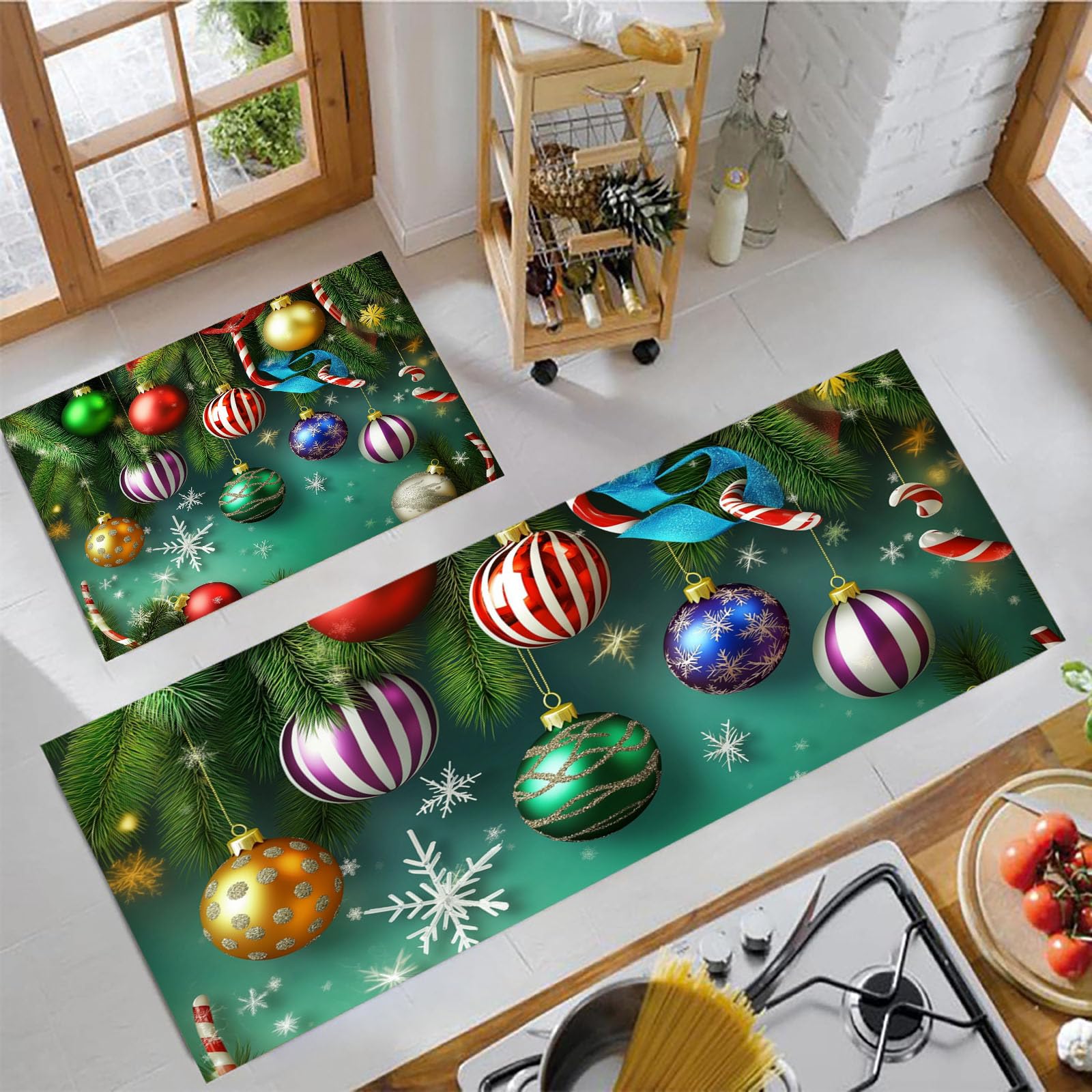 Alfombra de cocina decorativa con motivos de dulces navideños para un hogar acogedor